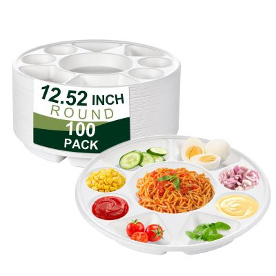 100 Pack biodegradables Bagasse Sugarcane Plates 12.5Compostable Paper Plates with 9 Compartments, HeavyDuty Eco-Friendly disposables Dinnerware for Party, Buffet, Catering, Wedding, Holiday Events