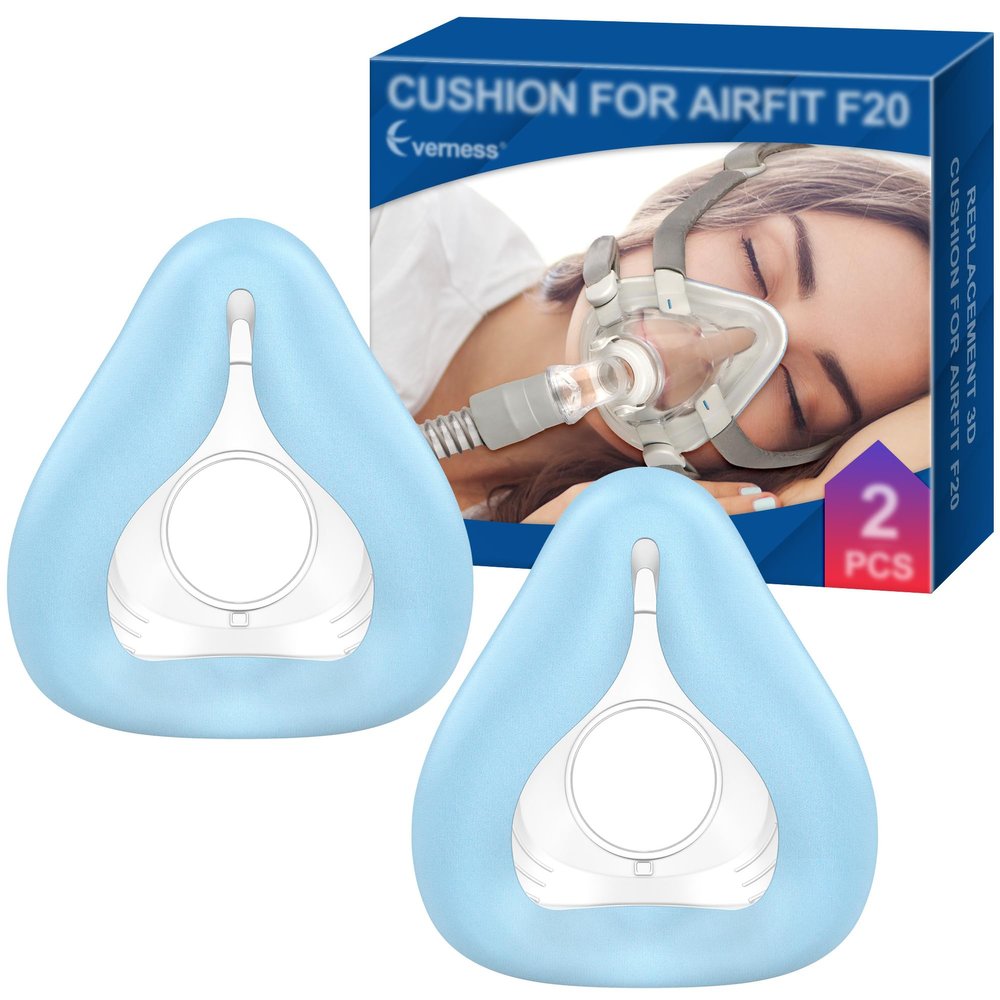2 Packs CPAP Mask Cushion for F20-Style Full Face Mask Medium - Innovative 3D Memory Foam with Built-in Silky Blue Liner, Highlight Cool Fit & Secure Seal for ResMed Airtouch F20 & Airfit F20 - Medium