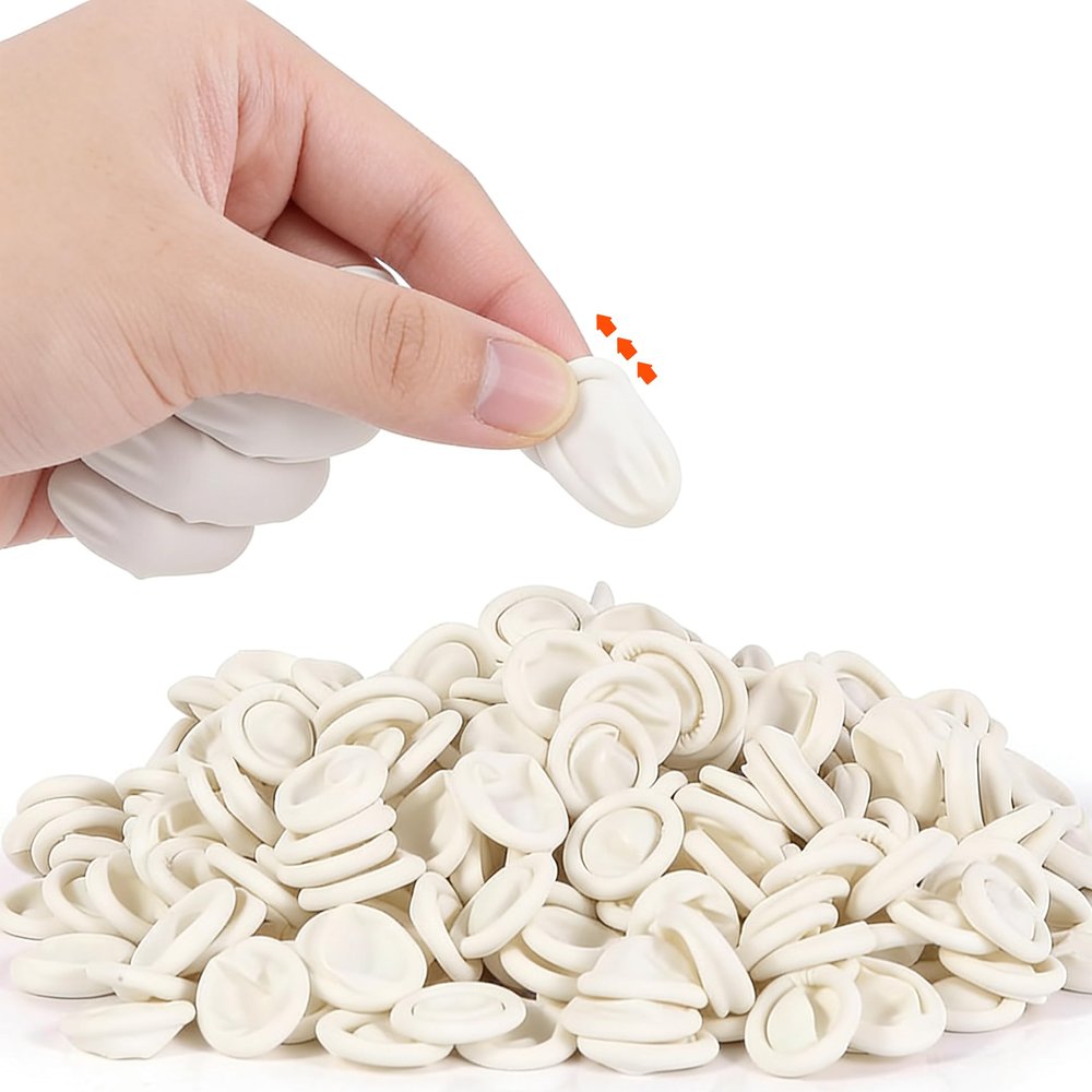 100 PCS White Rubber Finger Cots, Disposable Fingertip Protectors - Elastic Medium Size Fit for Crafts, Electronics Repair, Jewelry Making, Painting & Precision Tasks Fingercots
