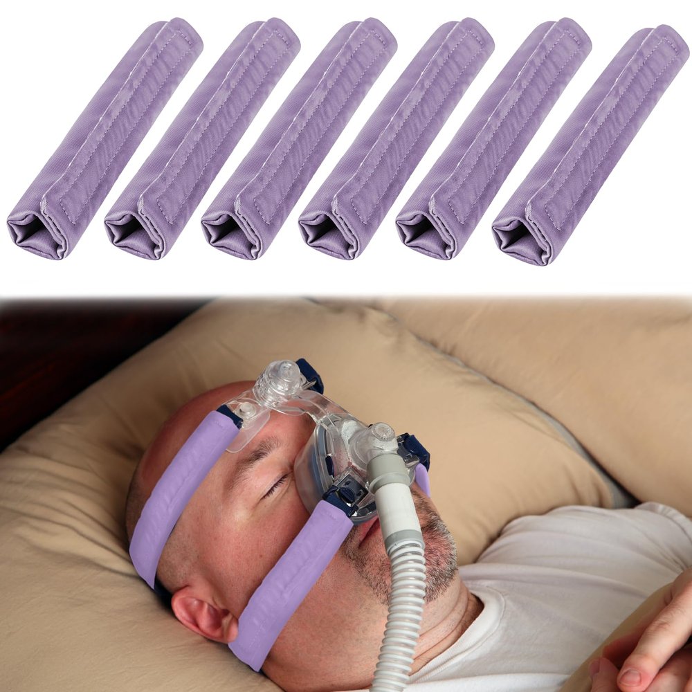 6 Pack Satin CPAP Strap Covers Soft, CPAP Headgear Strap Covers, Comfortable CPAP Supplies Silk CPAP Strap Covers, Universal and Breathable CPAP Mask Cushions for Reducing Red Marks (Light-Purple)