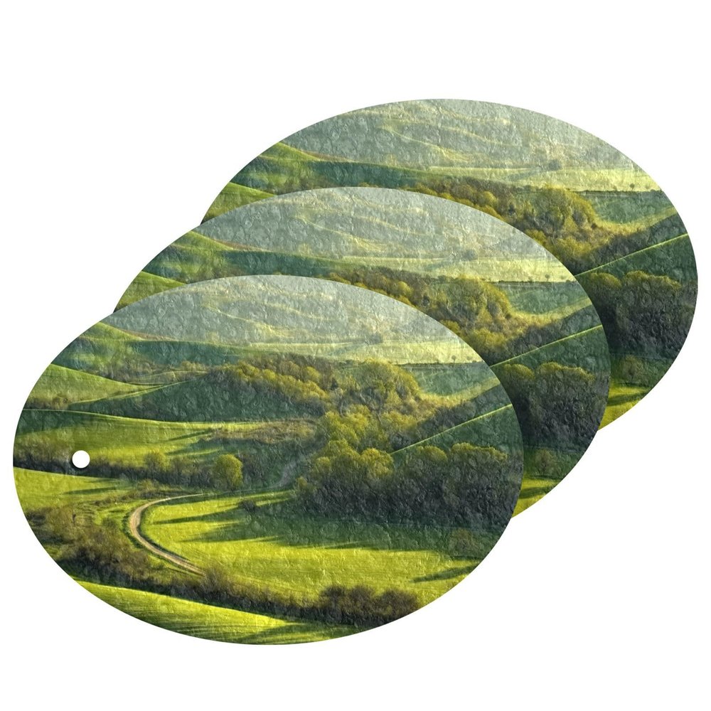 YETTASBIN Green Landscape 3PCS Wood Pulp Scrub Sponges, Reusable Absorbent Household Cleaning Sponge Non-Scratch Kitchen Dish Sponges, Multi-Surface Safe Scrubber for Nonstick Pans, Pots