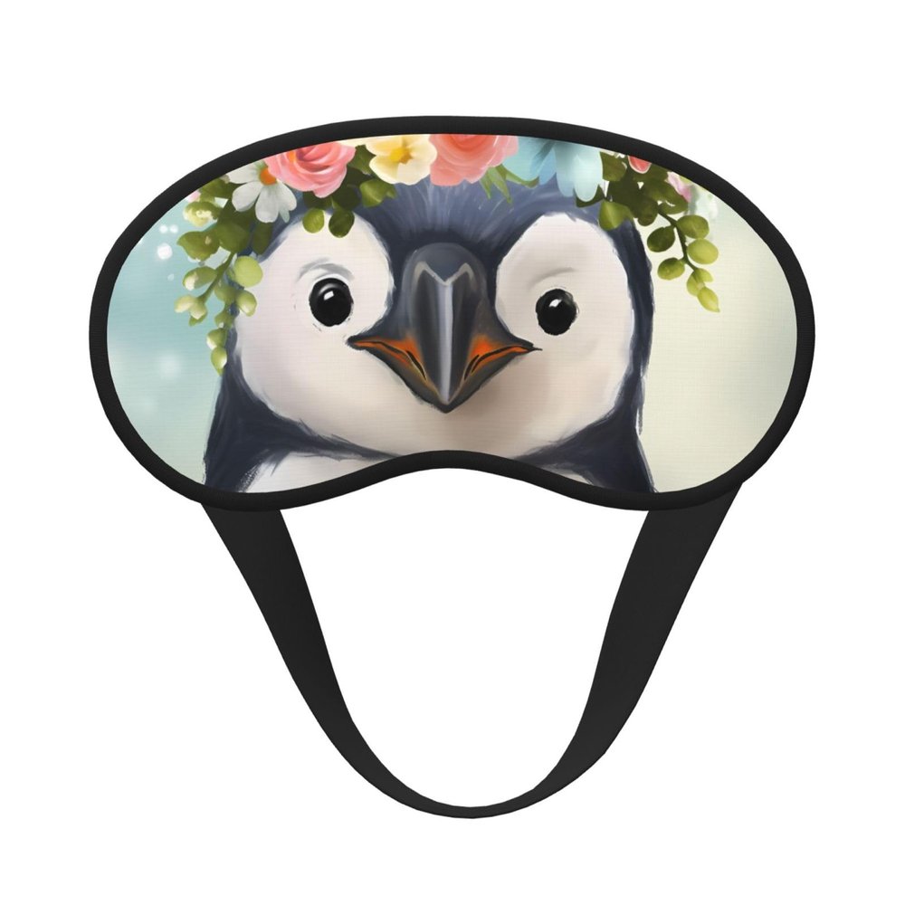 Penguin Wearing Flowers Sleep Mask for Side Sleeper - Total Blackout Sleeping Mask, Super Lightweight Soft Eye Mask for Sleeping, Zero Pressure Eye Cover Night Blindfold for Men Women