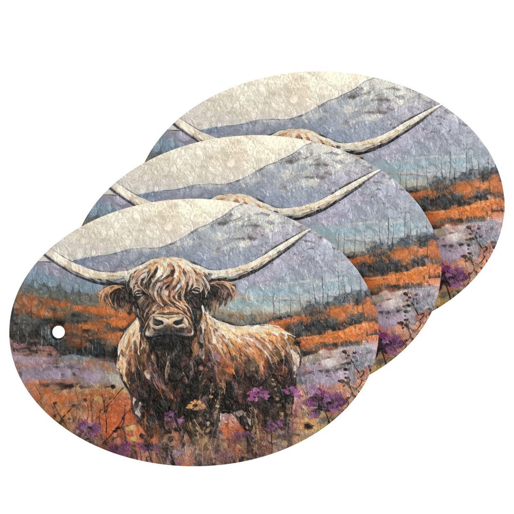YETTASBIN Highland Cow 3PCS Wood Pulp Scrub Sponges, Reusable Absorbent Household Cleaning Sponge Non-Scratch Kitchen Dish Sponges, Multi-Surface Safe Scrubber for Nonstick Pans, Pots