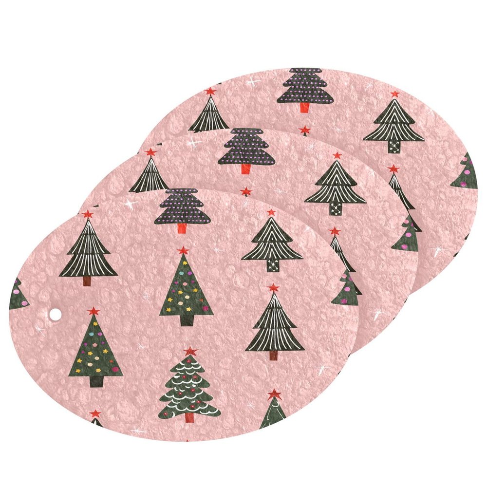 YETTASBIN Christmas Trees 3PCS Wood Pulp Scrub Sponges, Reusable Absorbent Household Cleaning Sponge Non-Scratch Kitchen Dish Sponges, Multi-Surface Safe Scrubber for Nonstick Pans, Pots