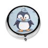 Cute Penguin Pill Case with Mirror Retro Small 3 Compartment Pill Box for Purse or Pocket Travel Pill Container Decorative Metal Medicine Vitamin Organizer Unique Gifts view 1