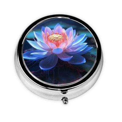 Lakeside Flowers Pill Case with Mirror Retro Small 3 Compartment Pill Box for Purse or Pocket Travel Pill Container Decorative Metal Medicine Vitamin Organizer Unique Gifts