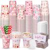 Jingmore 48 Sets 16oz Disposable Paper Coffee Cups with Lids Sleeves Straws Holiday Paper Drinking Cups Bulk for Hot Cold Beverages Home Business Cafe Birthday Party Supplies (Pink Christmas) view 1