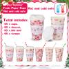 Jingmore 48 Sets 16oz Disposable Paper Coffee Cups with Lids Sleeves Straws Holiday Paper Drinking Cups Bulk for Hot Cold Beverages Home Business Cafe Birthday Party Supplies (Pink Christmas) view 2