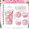Jingmore 48 Sets 16oz Disposable Paper Coffee Cups with Lids Sleeves Straws Holiday Paper Drinking Cups Bulk for Hot Cold Beverages Home Business Cafe Birthday Party Supplies (Pink Christmas) view 3
