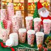 Jingmore 48 Sets 16oz Disposable Paper Coffee Cups with Lids Sleeves Straws Holiday Paper Drinking Cups Bulk for Hot Cold Beverages Home Business Cafe Birthday Party Supplies (Pink Christmas) view 4