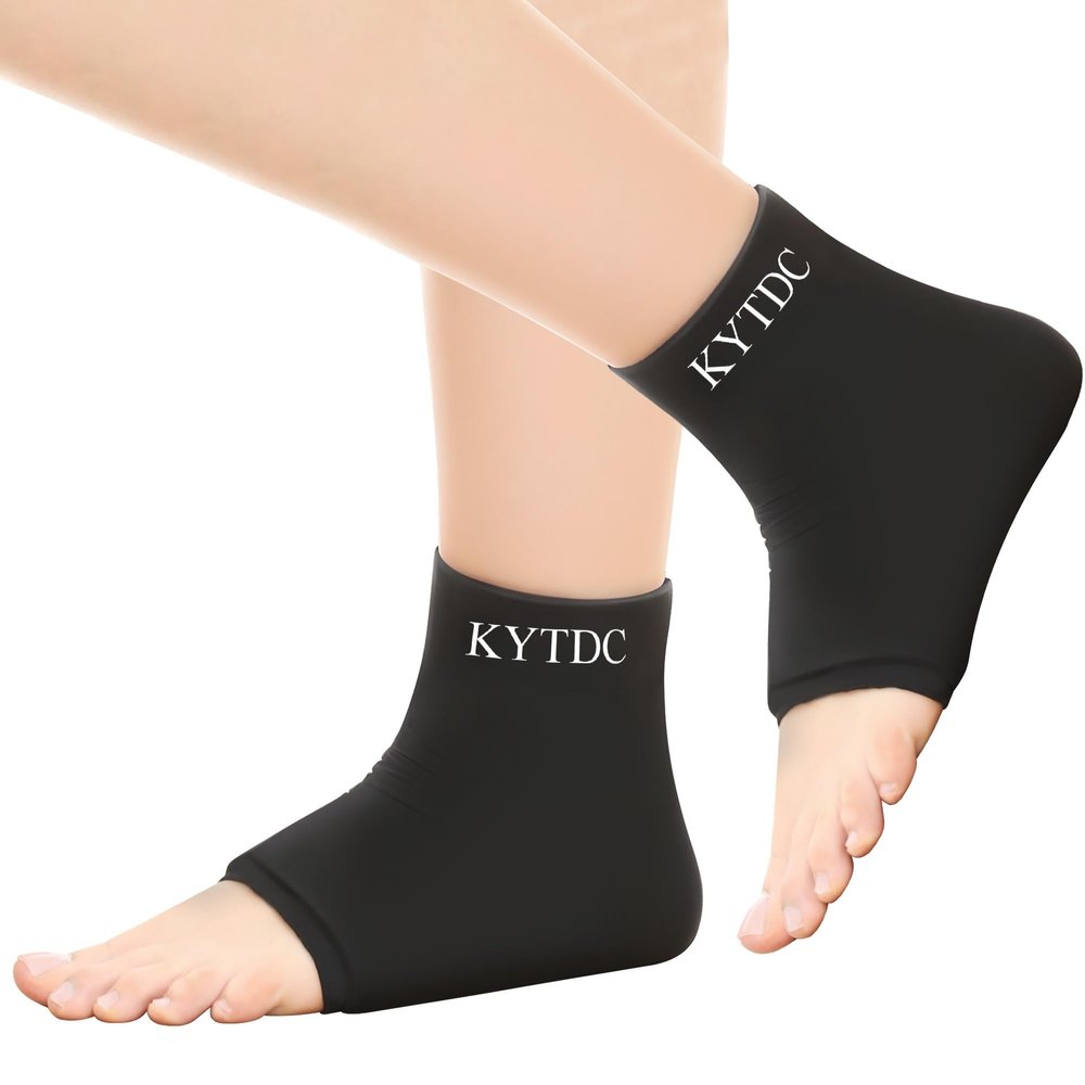 Ankle Ice Pack Wrap Reusable Gel Cold Compression Sleeve for Swelling, Sprained Ankle, Achilles Tendonitis & Plantar Fasciitis Relief Black (Pack of 2)Large
