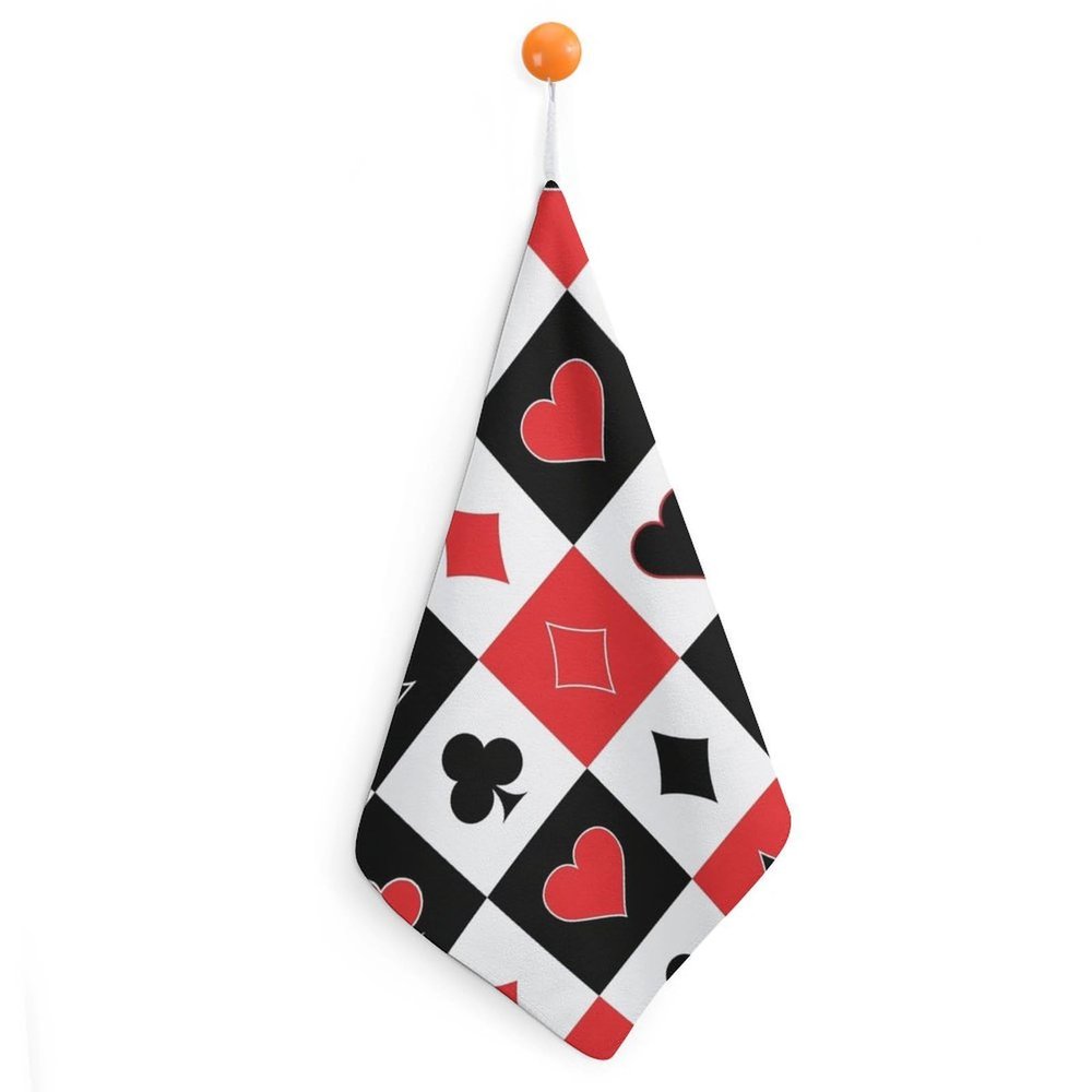 Meaudiwes Fashion Kitchen Towels Soft Highly Absorbent Hand Towels Decorative Towel for Bathroom Spa Gym Poker Suits Hearts Diamonds Spades Grid Playing Cards