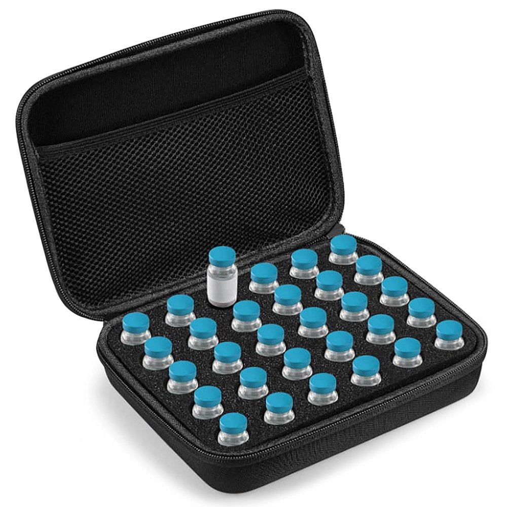 30-Compartment Insulin Storage Box, Compact Organizer With Mesh Pocket, Ideal For Refrigerators, Hard Shell Travel Case For Diabetic Vials, Waterproof, Sleek Black
