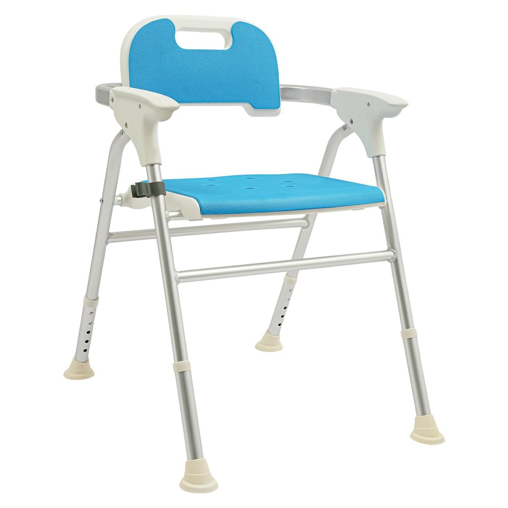 Shower Chair for Elderly with Arms -Foldable Bath Seat for Seniors & Disabled, 330lbs Capacity Adjustable Height 15.75-19.69in, Non-Slip Orange Shower Stool (Blue)