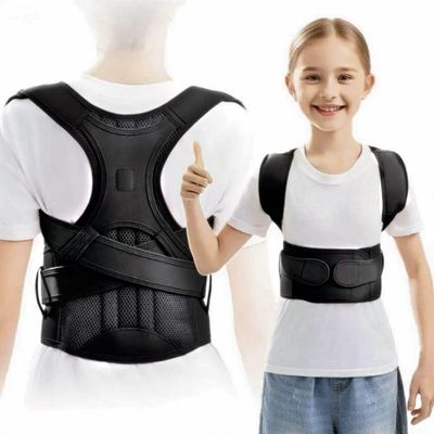 Back Brace Posture Corrector for Kids Teenagers Women, Adjustable Upper Back Straightener Lumbar Support Belt for Student Boys Girls Hunchback Scoliosis Pain Relief Spine Corrector (Black, Large)