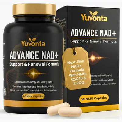 Yuvonta NMN 250mg NAD+ Supplement Cellular Energy & Mitochondrial Support with CoQ10, PQQ & Rhodiola Anti-Fatigue, Focus & Longevity Support 60 Vegan Capsules