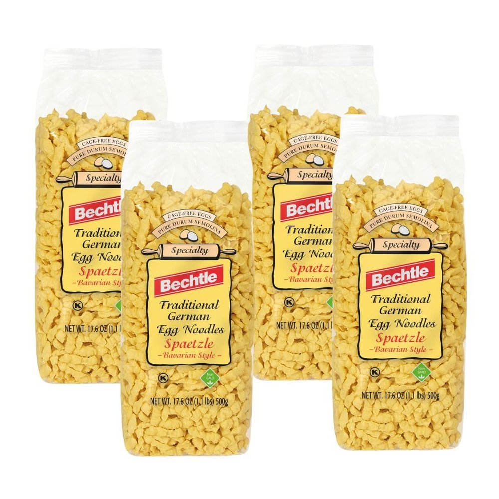 Bechtle Spaetzle Bavarian Style Egg Noodles - Traditional German Pasta, Authentic Imported from Germany, Cage-Free Eggs & Durum Wheat Semolina, Non-GMO, Kosher (17.6oz, Pack of 4)