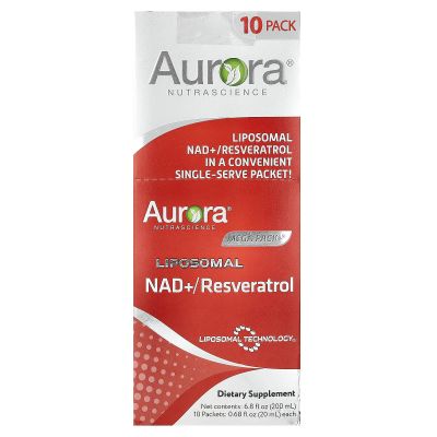 Aurora Nutrascience Liposomal NAD+ Liquid Supplement with Resveratrol - NAD Plus for Cellular Energy & Healthy Aging Support, Vegan, Gluten-Free, Non-GMO, for Men & Women - 10 Single Serve Packets
