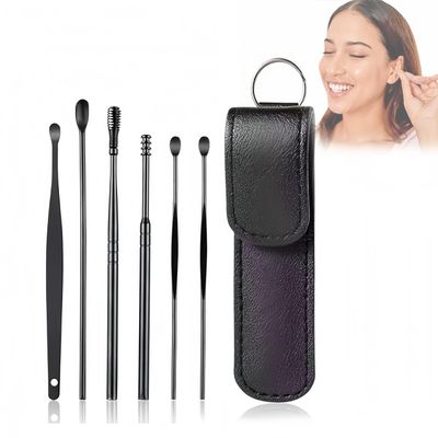 Earwax Cleaner Tool Set, 2025 New Ear Wax Removal Tool Earwax Cleaning Kit, Portable Ear Pick Earwax Removal Tool Ear Cleaning Kit with Storage Box (Black Leather Bag)