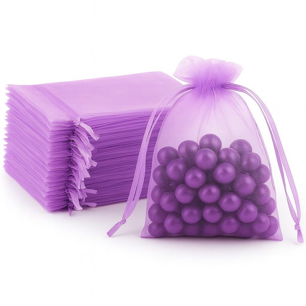 100 Pcs Organza Bags Sheer Drawstring Gift Bags for Jewelry, Wedding Favors, Party Supplies, Candy, Perfume, Cosmetics, Business Events (Purple, 2.5x4 Inch)