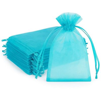 100 Pcs Organza Bags Sheer Drawstring Gift Bags for Jewelry, Wedding Favors, Party Supplies, Candy, Perfume, Cosmetics, Business Events (Turquoise, 2.5x4 Inch)