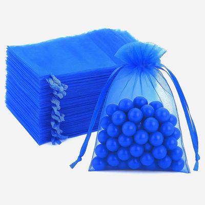 100 Pcs Organza Bags Sheer Drawstring Gift Bags for Jewelry, Wedding Favors, Party Supplies, Candy, Perfume, Cosmetics, Business Events (Royal Blue, 2.5x4 Inch)