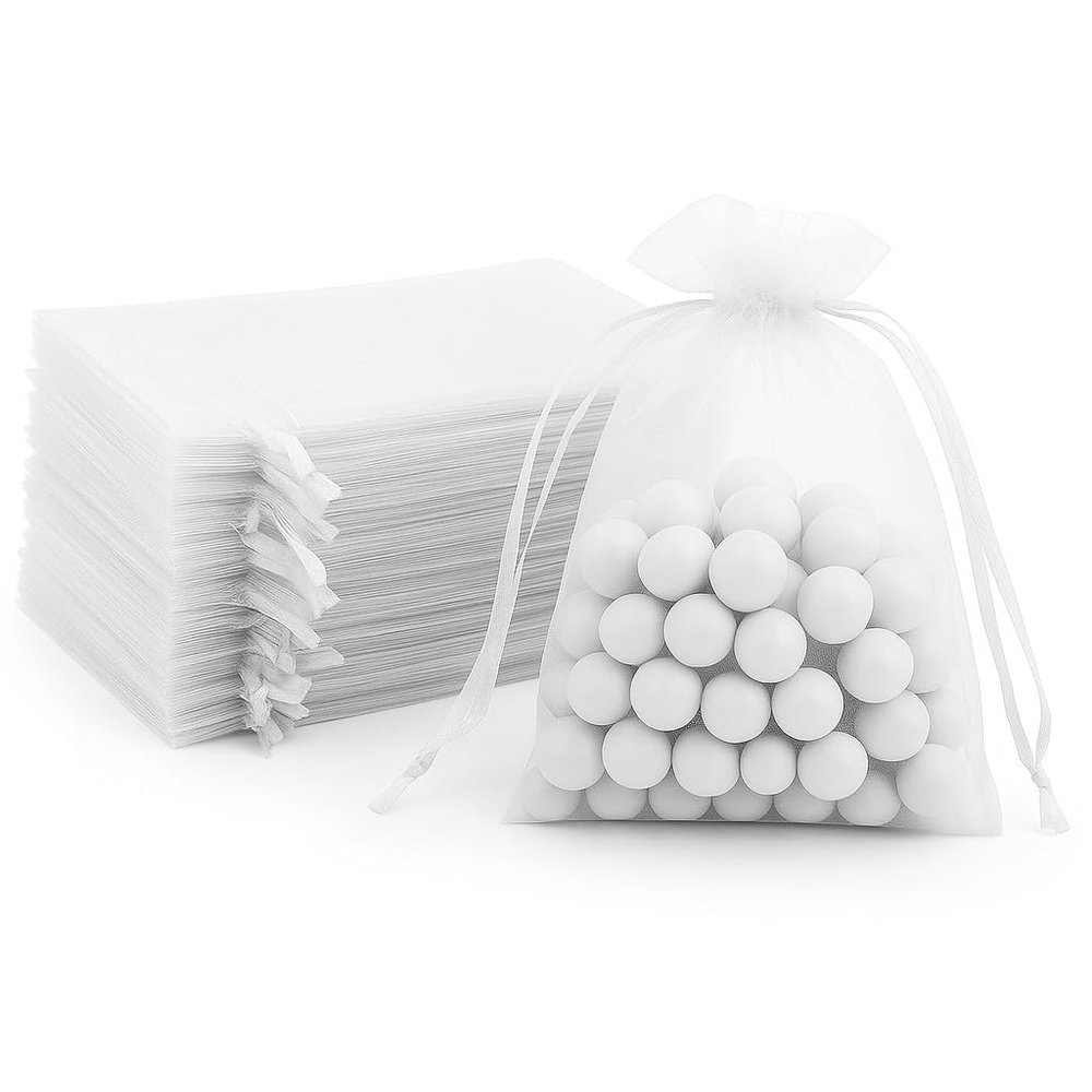 100 Pcs Organza Bags Sheer Drawstring Gift Bags for Jewelry, Wedding Favors, Party Supplies, Candy, Perfume, Cosmetics, Business Events (White, 2x3 Inch)