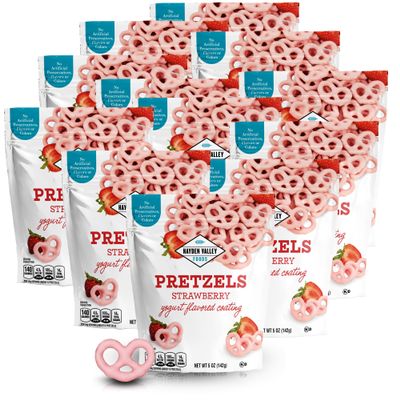 Hayden Valley Foods Strawberry Yogurt Covered Pretzels | 5 oz Bags (Pack of 12) | No Artificial Flavors, Preservatives or Colors | Red Bulk Sweet Snacks