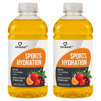 Revasol Sports Hydration Electrolyte Drink Solution, Electrolyte Drinks for Adults, Hydration Drinks with Sodium, Zinc & Potassium, Quickly Replenishes Fluid, Mixed Fruit Flavor, 2 Pack,2 Liter