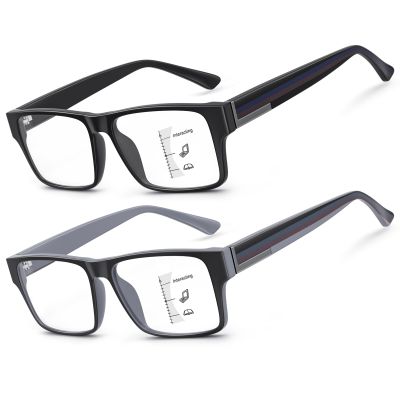 SKYOAK Excellent TR90 Unbreakable Progressive Multifocus Reading Glasses for Men, Thick Frame Anti Blue Light/UV Readers, 2 PACK Quality Chunky Computer Glass No-Line Multifocal Eyeglasses C1, +3.0x