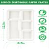 100% Compostable 5 Compartment Plates - 100 Pack Heavy Duty Lunch Trays, 12.5x8.6 Inch Disposable Bagasse Plates for School, Party, Buffet | Eco-Friendly Paper Trays with Dividers view 2