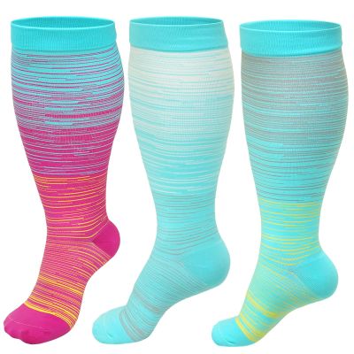 3 Pairs Plus Size Compression Socks: Wide calf Compression Stockings for Men Women - Extra Large 20-30 mmHg Compression Hose Support for Travel Nurses Running Pregnancy 3XL Multi