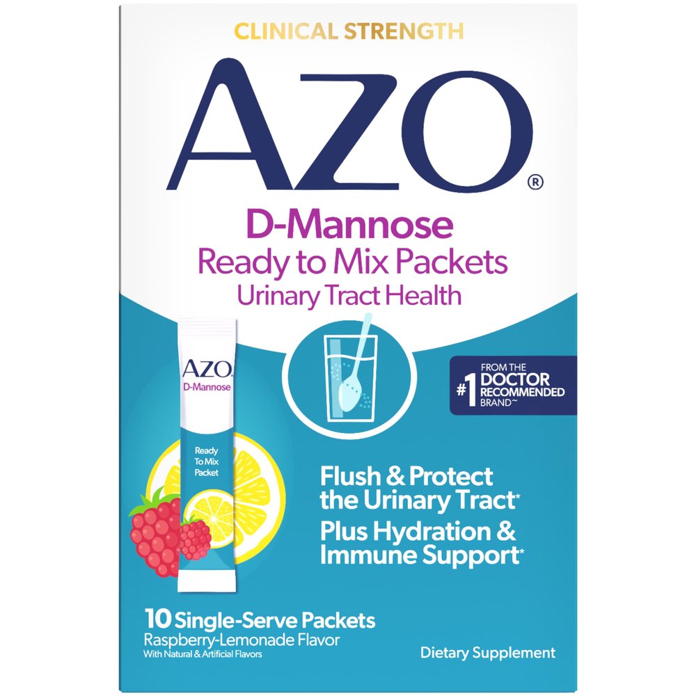AZO D-Mannose Urinary Health Ready to Mix Packets, Urinary Tract Health for Women, D Mannose Supplements for Women Raspberry Lemonade Flavor, 10 Packets