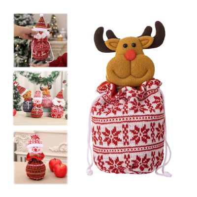 2025 New Christmas Knitted Doll Gift Bags, 3D Knitted Design Drawstring Gift Bags, Fabric Reusable Candy Bags, Christmas Knitted Bags for Party Decor (C-1PCS)