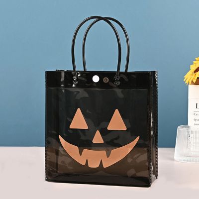 20 Pack Halloween Favor Bags Transparent Pumpkin Sealed Pouches with Handles, Halloween Candy Bags Transparent (clear black)