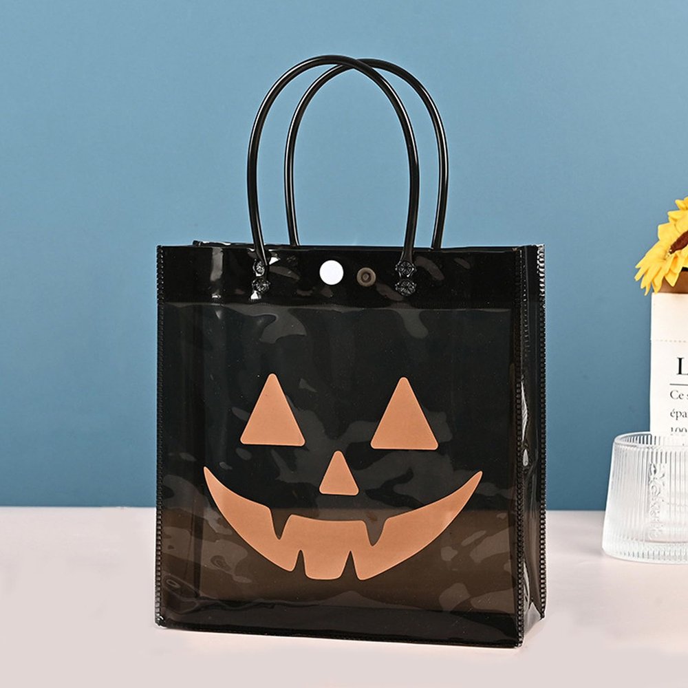20 Pack Halloween Favor Bags Transparent Pumpkin Sealed Pouches with Handles, Halloween Candy Bags Transparent (clear black)
