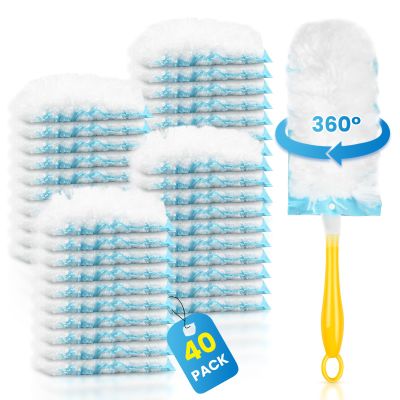 40 Pack Duster Refill for Swiffer Duster, 360Heavy Duty Duster Refills Kit, Strong Electrostatic Adsorption Technology, Suitable for Furniture, Curtains, Offices and Other Scenes with 1 Short Handle