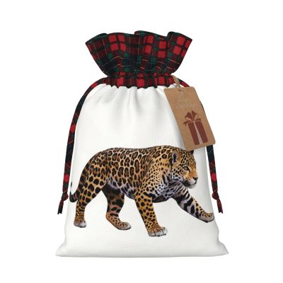 WZYCWB Leopard ready to pounce Christmas Gift Bags for Christmas Party Supplies Decorations, 8.3 * 11.8 Inch Colorblock Burlap Drawstring Gift Bags,