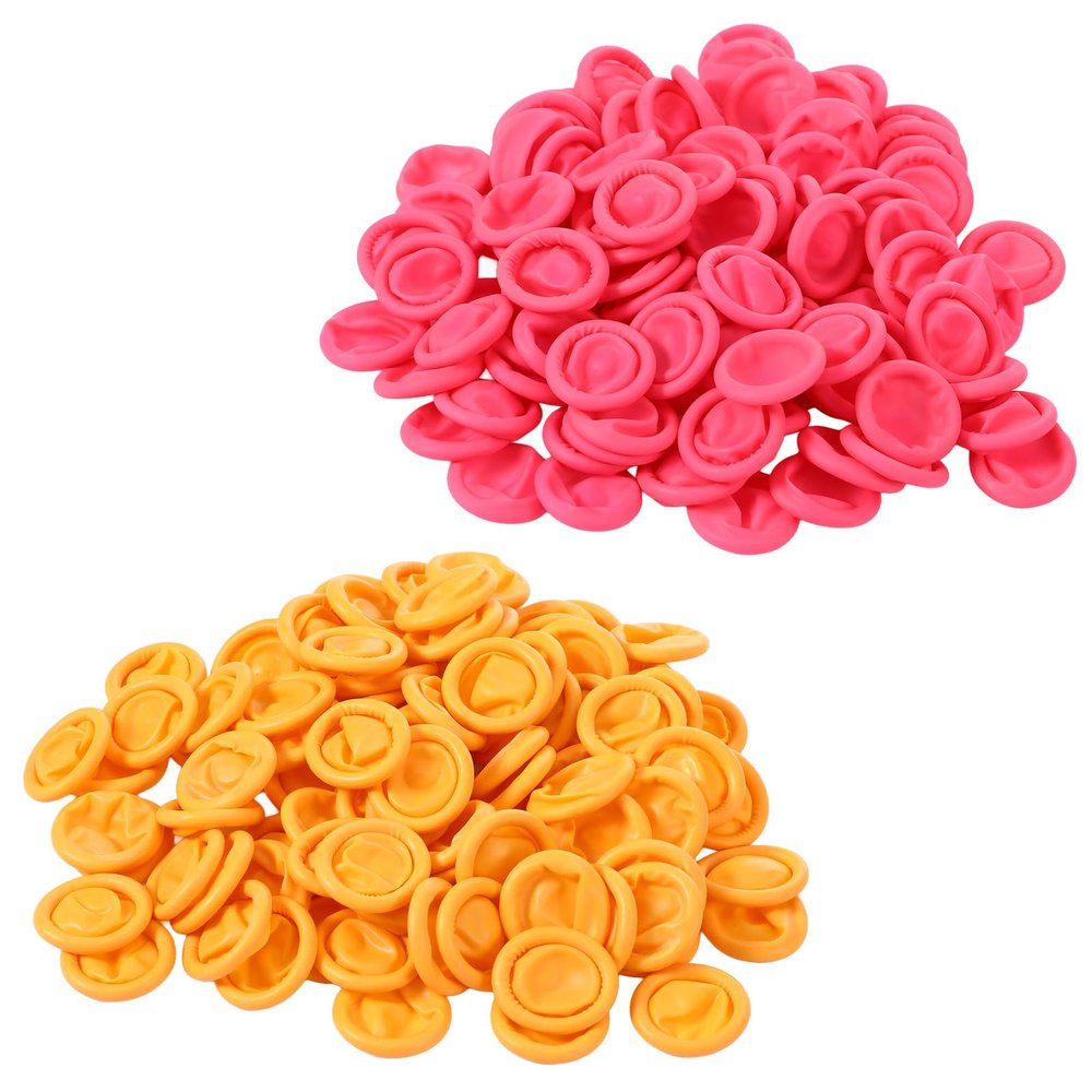 200 PCS Finger Cots Pink, Anti-Static Rubber Fingers Tips Protector, Disposable Latex Finger Covers for Protect Keeping Dressing Dry and Clean (Pink, Yellow, M)