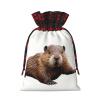 WZYCWB 8.3 * 11.8 inches burlap drawstring gift bags, Smart Beaver Christmas gift bags, Christmas party supplies decoration bags, view 2