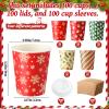 Cunhill 100 Set Christmas Disposable Coffee Cups 9oz with Lids & Sleeves Bulk Durable Thickened Paper Christmas Coffee Cups for Hot Chocolate Hot Cocoa Cold Drinks Xmas Party Supplies (Fresh) view 2