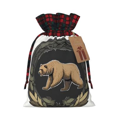 WZYCWB 8.3 * 11.8 inches burlap drawstring gift bags, Grizzly Bear Christmas gift bags, Christmas party supplies decoration bags,
