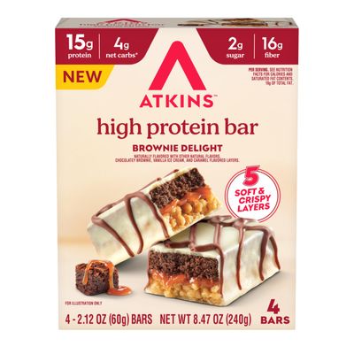 Atkins High Protein Bar, Brownie Delight, 4 Bars, 2.12 oz (60 g) Each