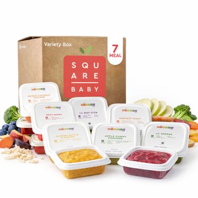 Square Baby Organic Baby Food Purees | Stage 1-3 Sampler Pack | Fresh & Dietitian-Designed Veggie-Forward, Balanced Meals | Low Sugar. No Added Sugar | Allergen Intro Options (7 Pack, 4 oz)