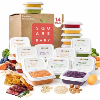 Square Baby - Organic Stage 13 14 Meal Premium Proteins Pack - Nourishing Purees with Chicken, Yogurt, Quinoa & Plant-Based Ingredients for Flavorful Baby Meals (14 Pack, 4oz)