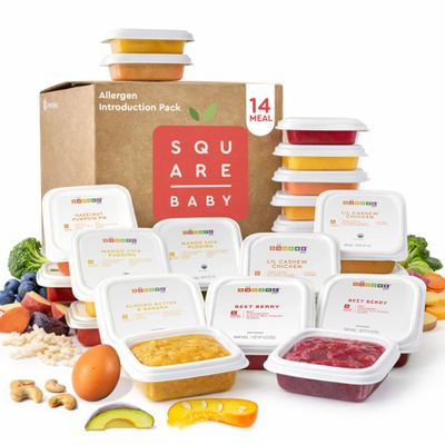 Square Baby Organic Baby Food Purees | 14 Meal Allergen Introduction Pack | Fresh & Dietitian-Designed Balanced Meals | Low Sugar. No Added Sugar | Allergen Intro Options (14 Pack, 4 oz)
