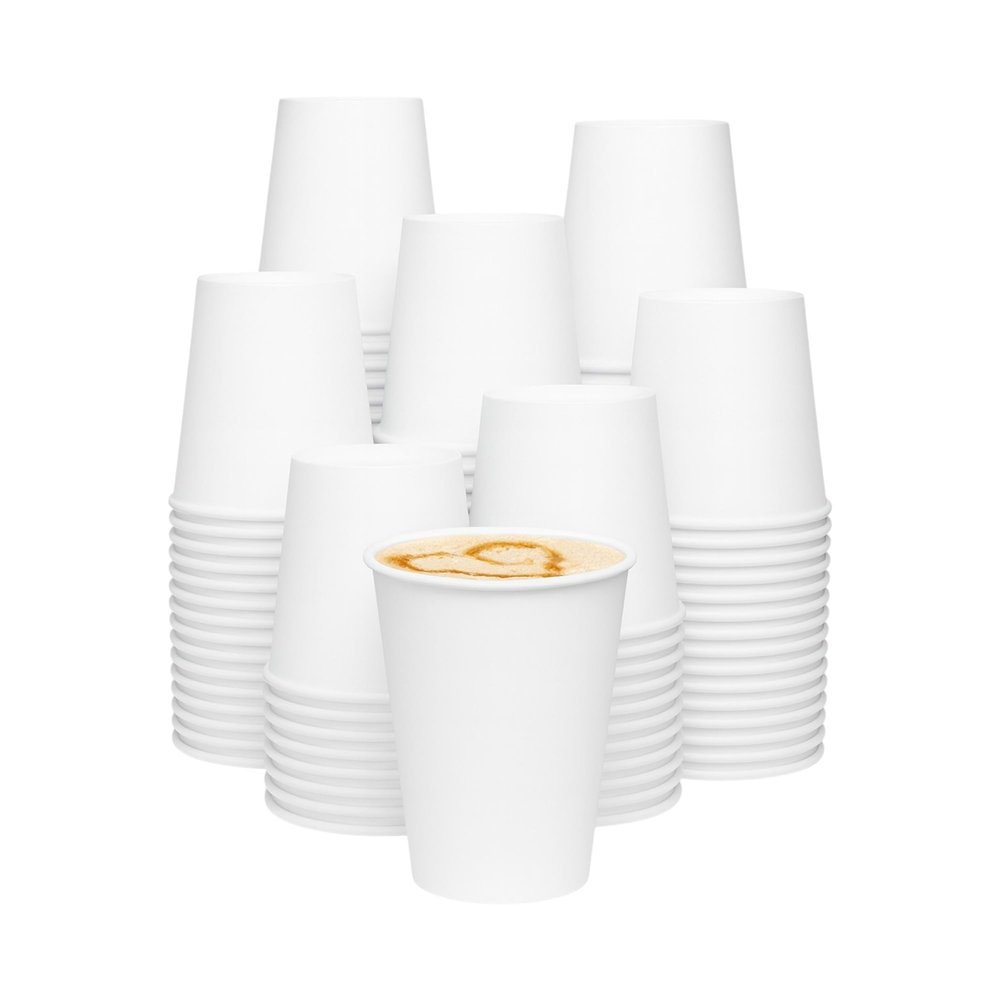 12 oz White Paper Cups Disposable Hot and Cold Drink Cups for Coffee, Tea, Water, Juice, Parties & Everyday Use, Eco-Friendly Beverage Cups for Home, Office, Events. (12oz, 500, Count)