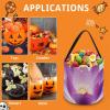 DMHVGEW Halloween Candy Basket Tote with Handles Flower Purple Halloween Trick Or Treat Bags Reusable Goody Bags Halloween Candy Buckets for Halloween Party Favor Supplies view 3