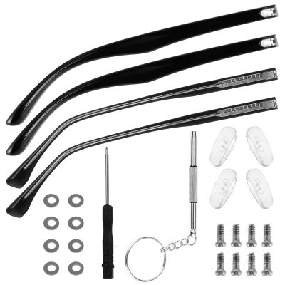 Heclia Double Needle Glasses Arm Replacement 2 Pair Eyeglass Repair Kit Anti-Slip Tips Eyeglasses Arms Legs Replacement Accessories with Screws, Nose Pads, Tools for Sunglasses, Reading Glasses