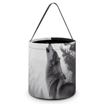 Halloween Candy Bucket Howling Wolf Tote Bag with Handle - Trick Or Treat Goodie Basket for Party